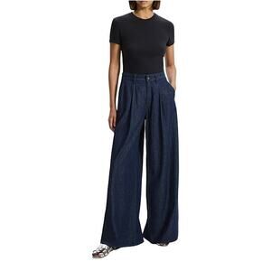 Theory Women's Pleated Denim Wide Leg Pants Indigo Size 27 0631